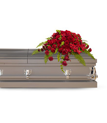 Red Rose Sanctuary Casket Spray from McIntire Florist in Fulton, Missouri